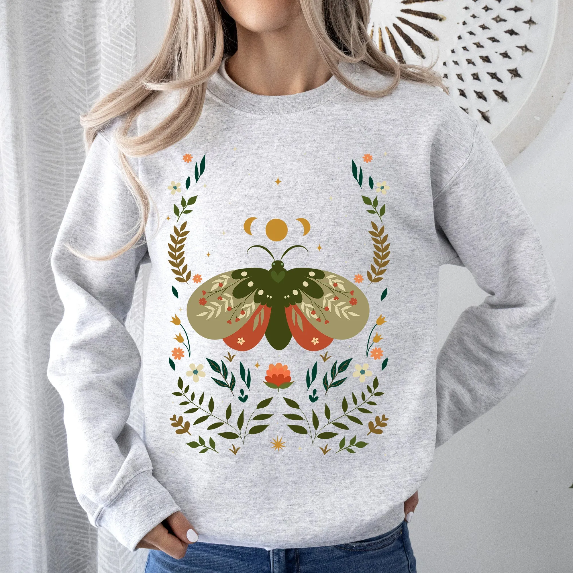 Midnight Garden Dance, Moth, Moon, and Floral Print Sweatshirt sold by Refinery Number One product image thumbnail 5
