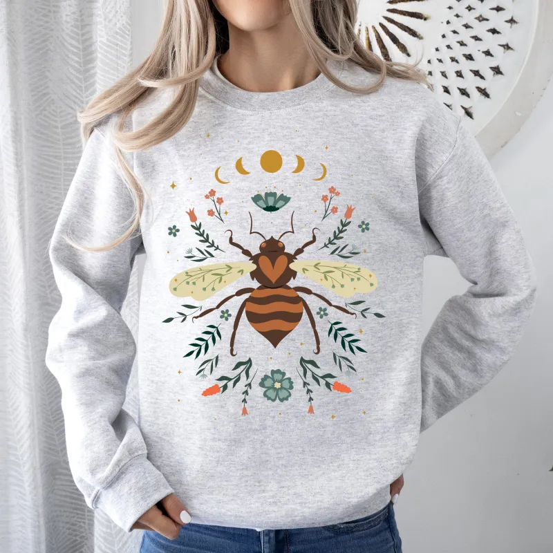 Honey Bee, Forest Moon, Botanical Design Sweatshirt made by Refinery Number One
