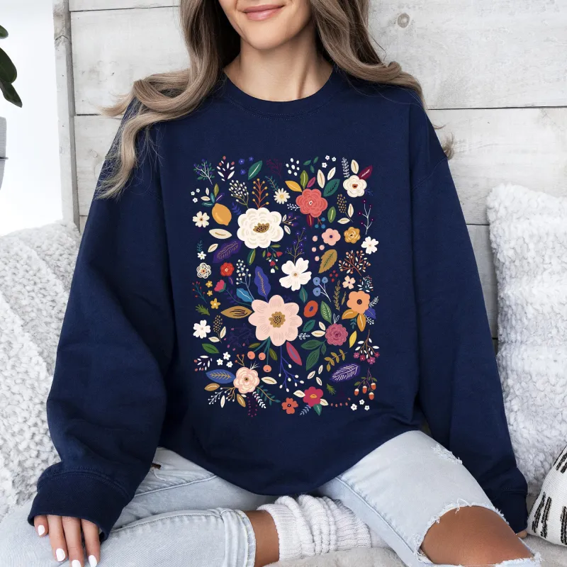 Flower Field, Whimsical Colorful Floral Sweatshirt sold by Refinery Number One
