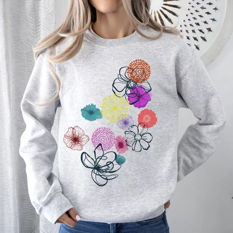 Floral Outlines, Leaves, Flowers, Colorful Sweatshirt sold by Refinery Number One