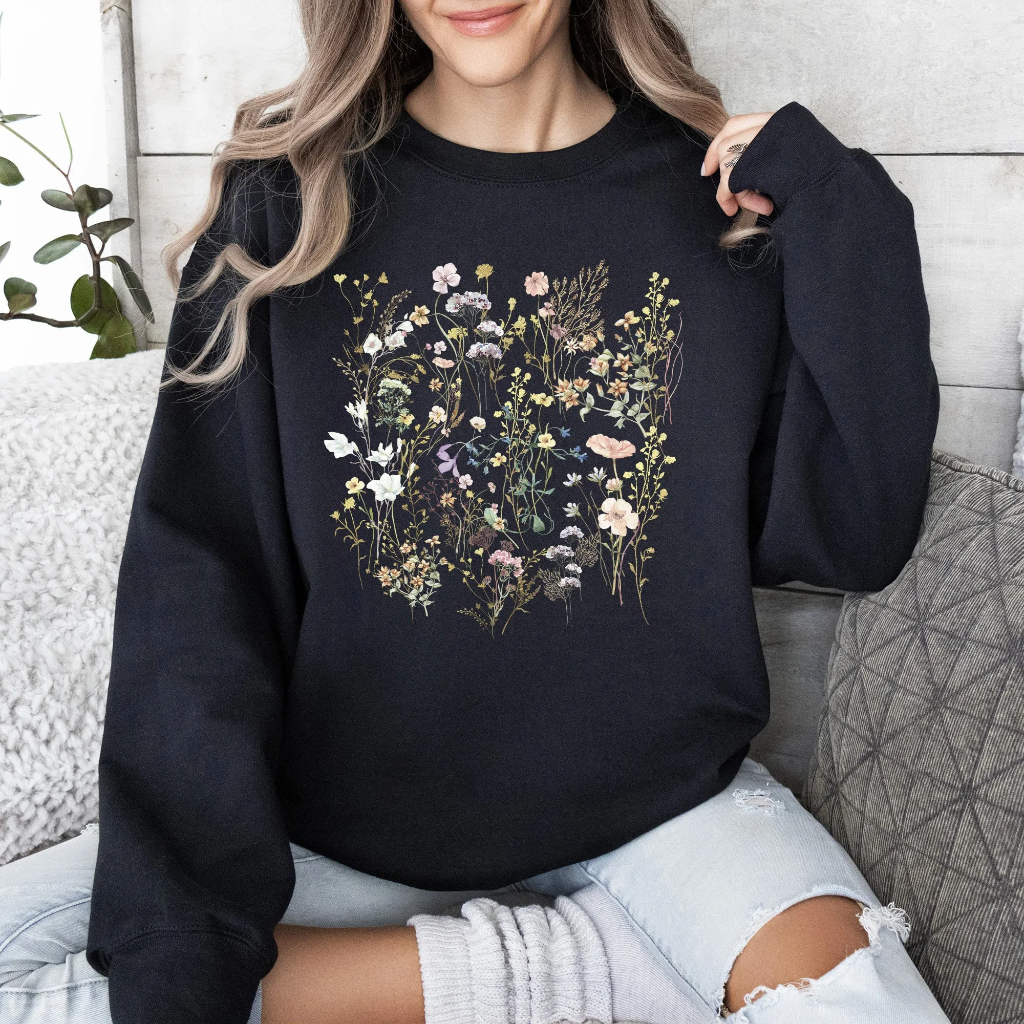 Delicate Wildflowers, Forest Meadow, Pressed Flowers Sweatshirt sold by Refinery Number One product image thumbnail 2