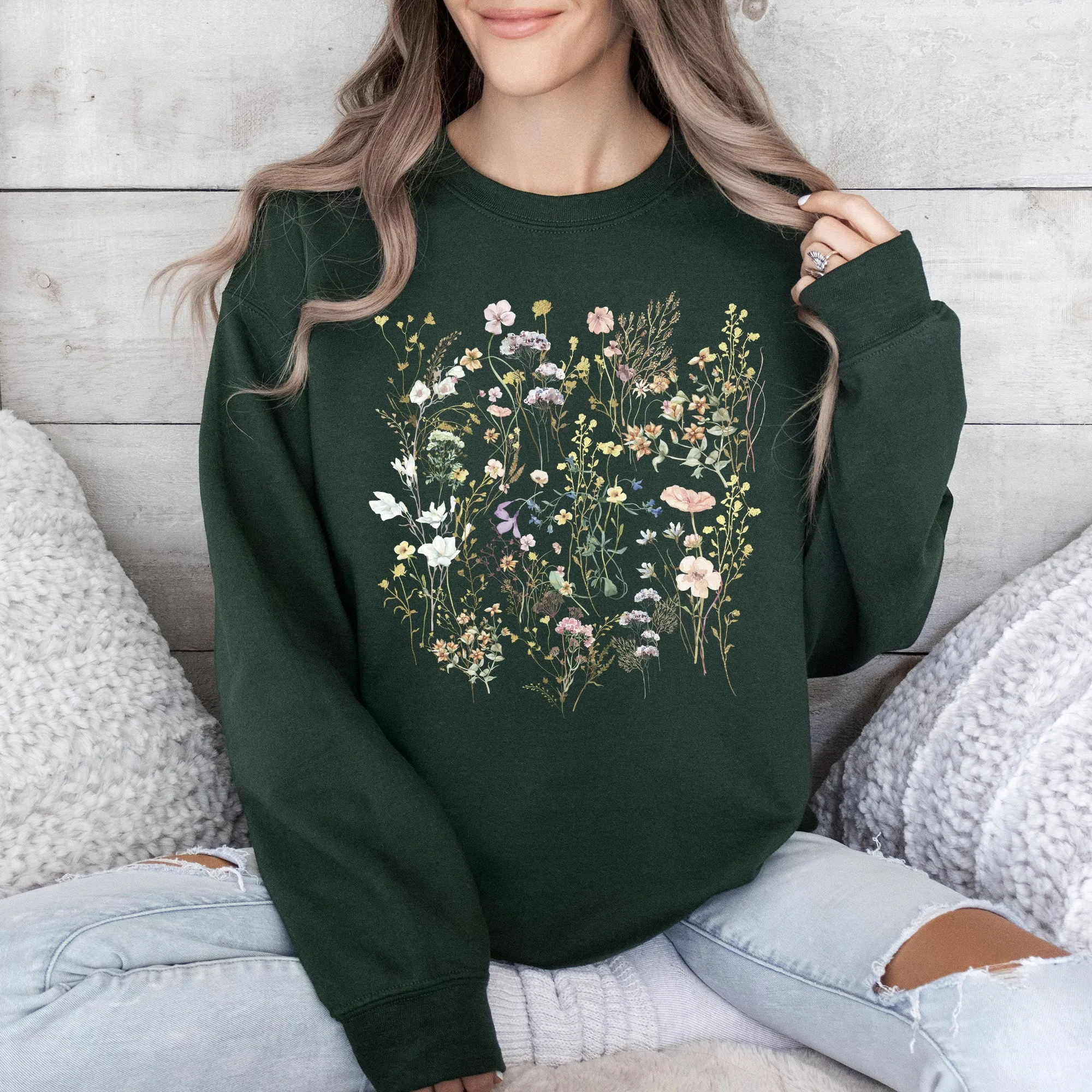 Delicate Wildflowers, Forest Meadow, Pressed Flowers Sweatshirt sold by Refinery Number One product image thumbnail 3
