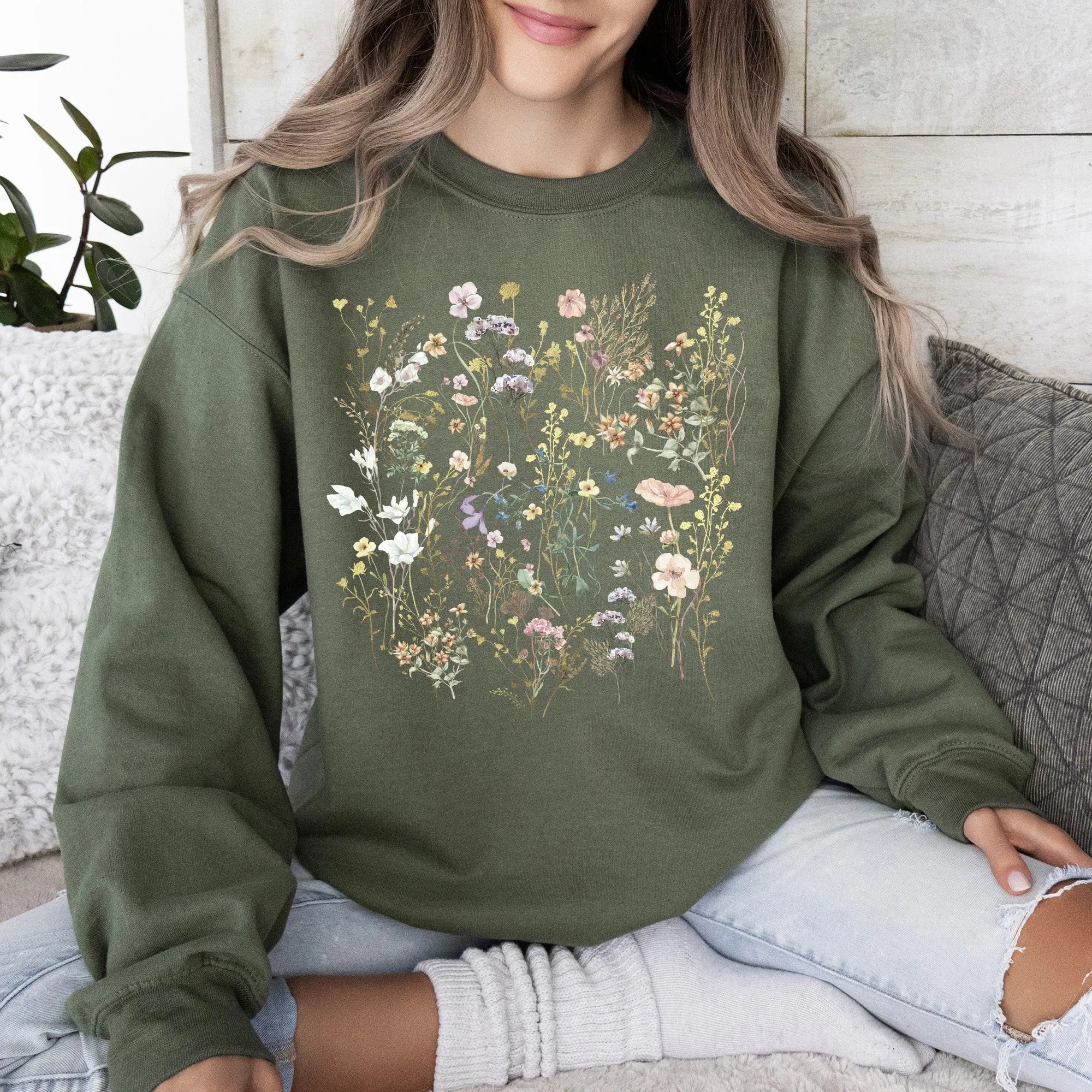 Delicate Wildflowers, Forest Meadow, Pressed Flowers Sweatshirt sold by Refinery Number One product image thumbnail 4