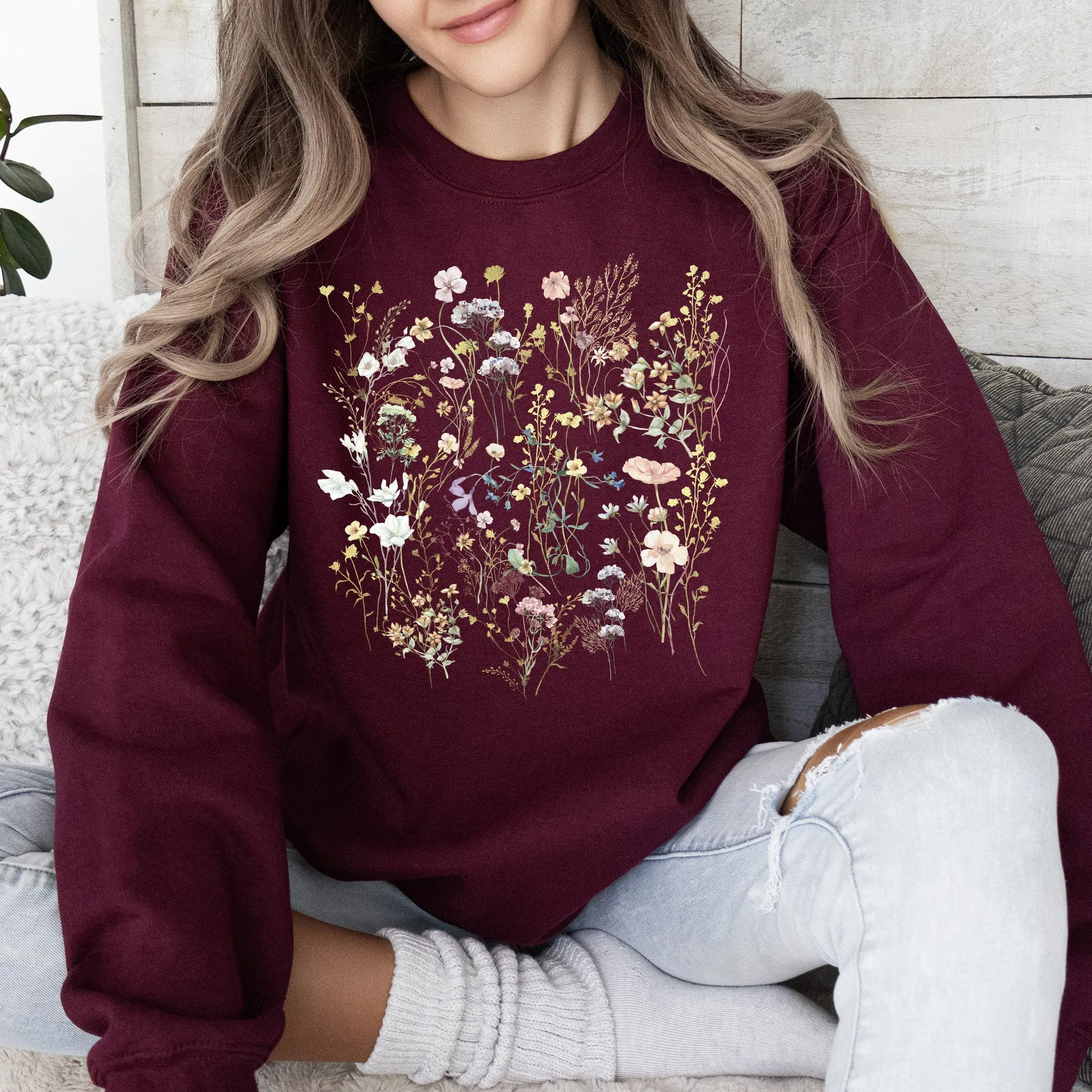 Delicate Wildflowers, Forest Meadow, Pressed Flowers Sweatshirt sold by Refinery Number One product image thumbnail 5