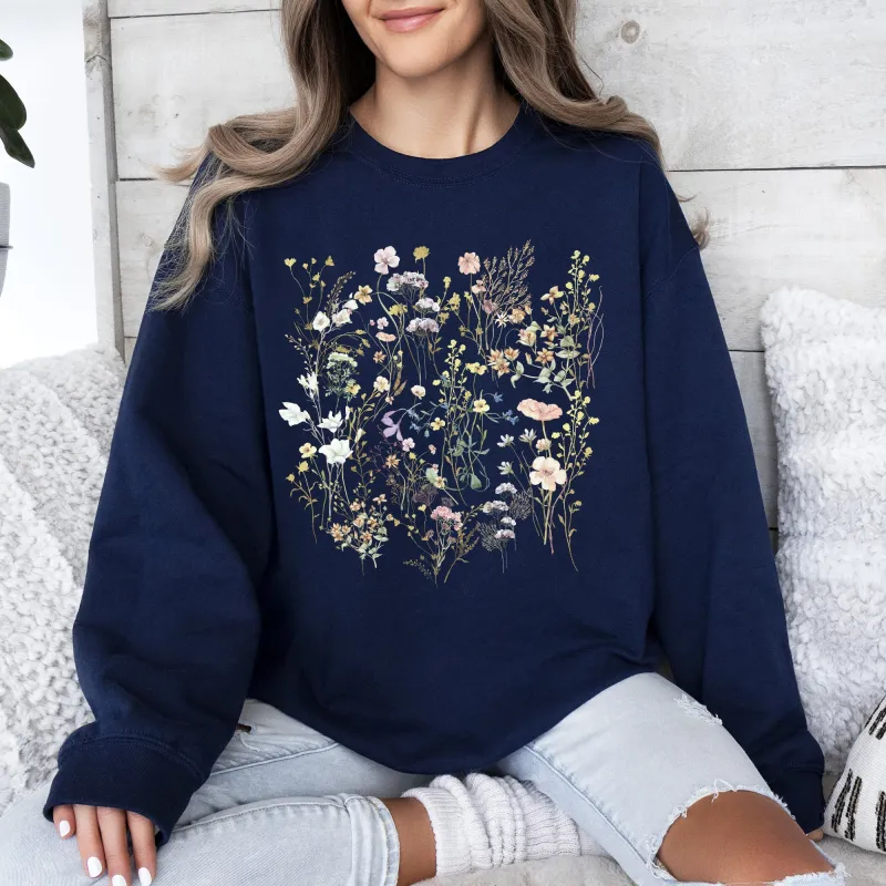Delicate Wildflowers, Forest Meadow, Pressed Flowers Sweatshirt sold by Refinery Number One
