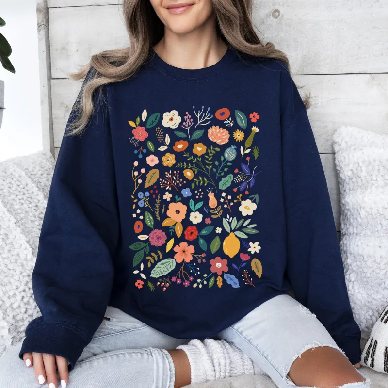 Colorful Delicate Floral Pattern, Leaves, Flowers Sweatshirt sold by Refinery Number One