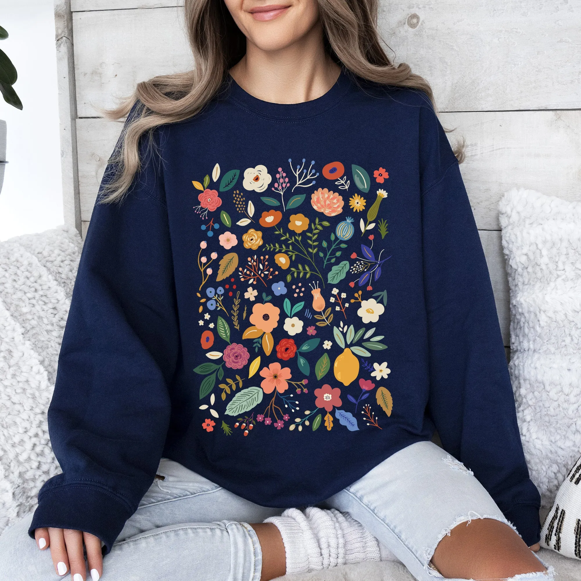 Colorful Delicate Floral Pattern, Leaves, Flowers Sweatshirt sold by Refinery Number One
