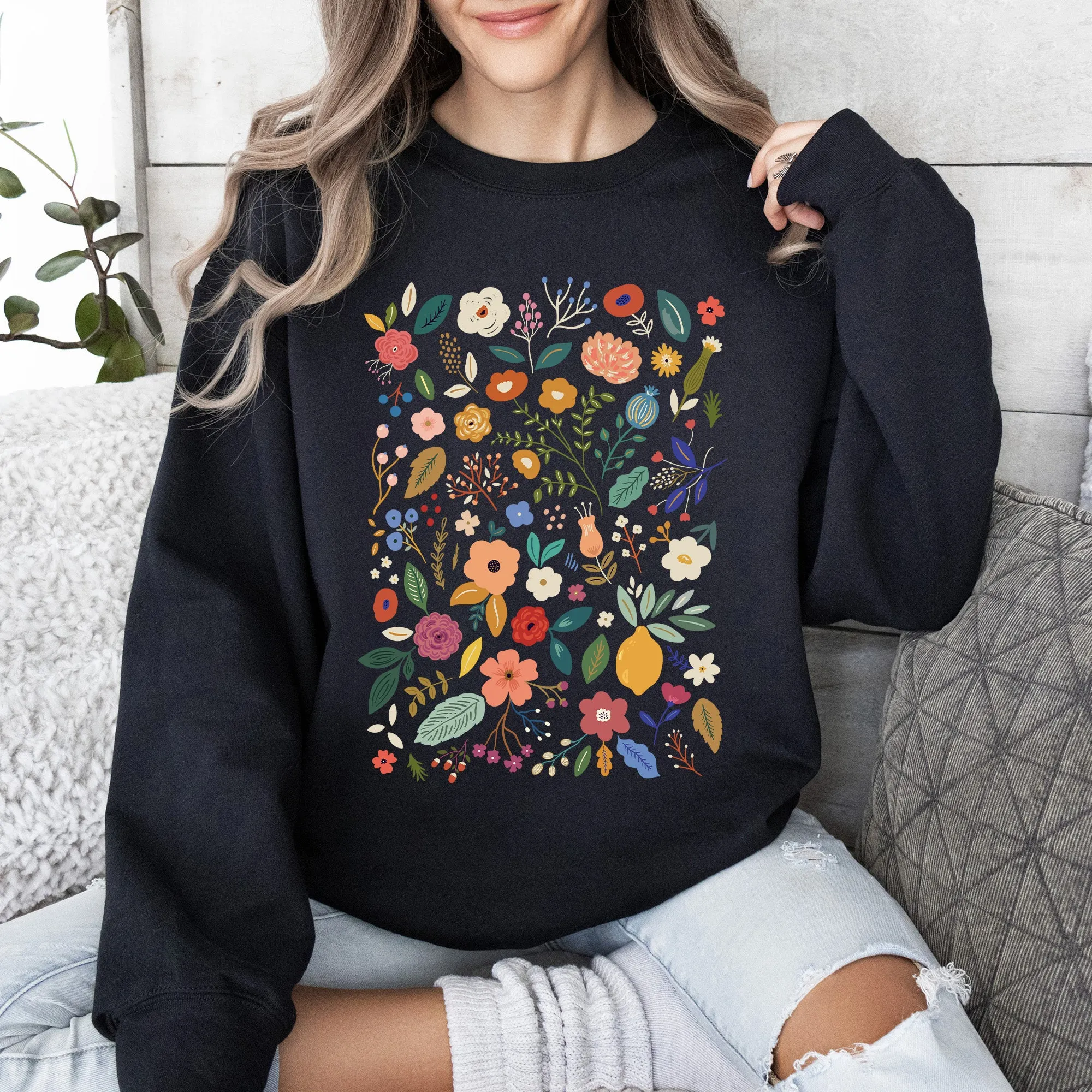 Colorful Delicate Floral Pattern, Leaves, Flowers Sweatshirt sold by Refinery Number One product image thumbnail 2