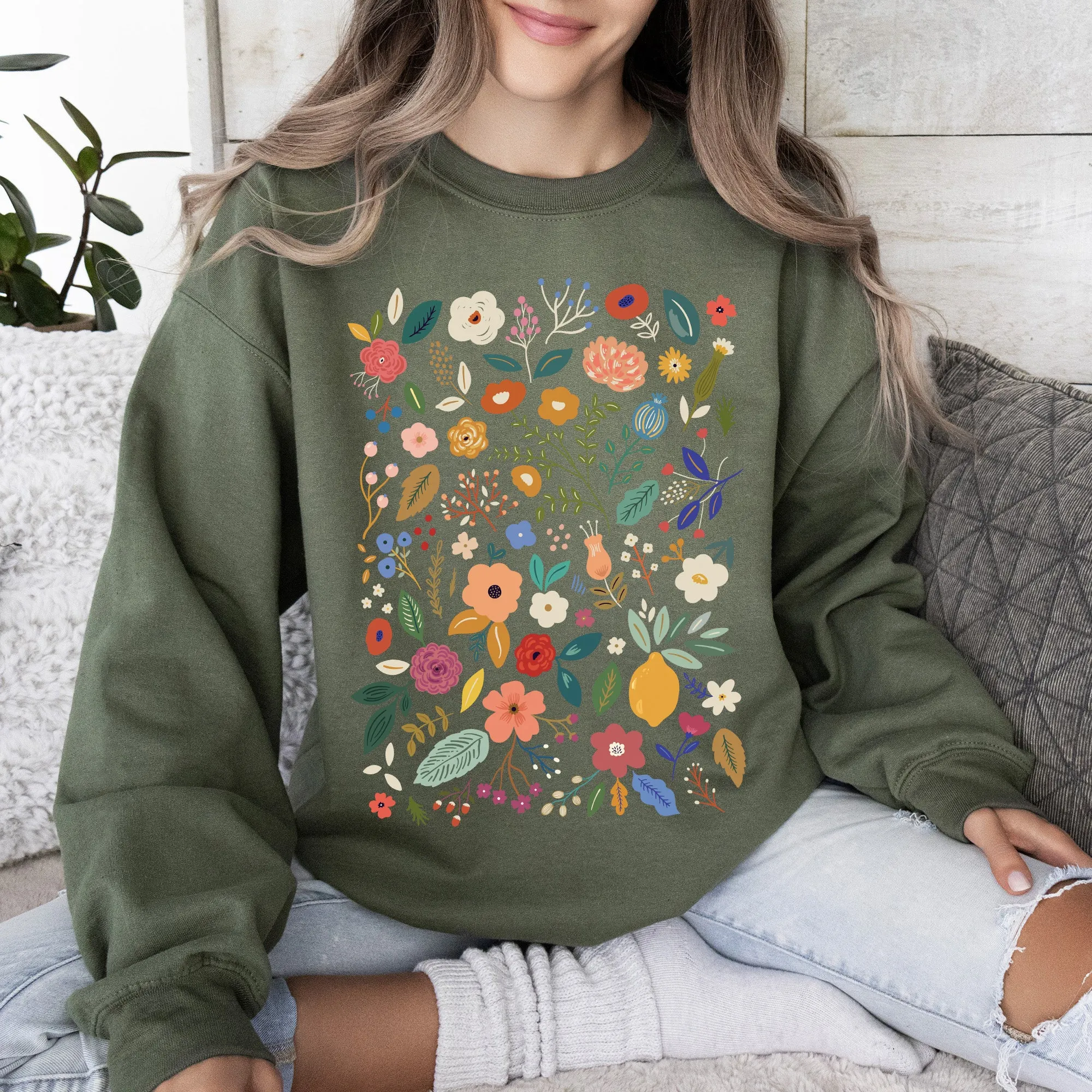 Colorful Delicate Floral Pattern, Leaves, Flowers Sweatshirt sold by Refinery Number One product image thumbnail 4