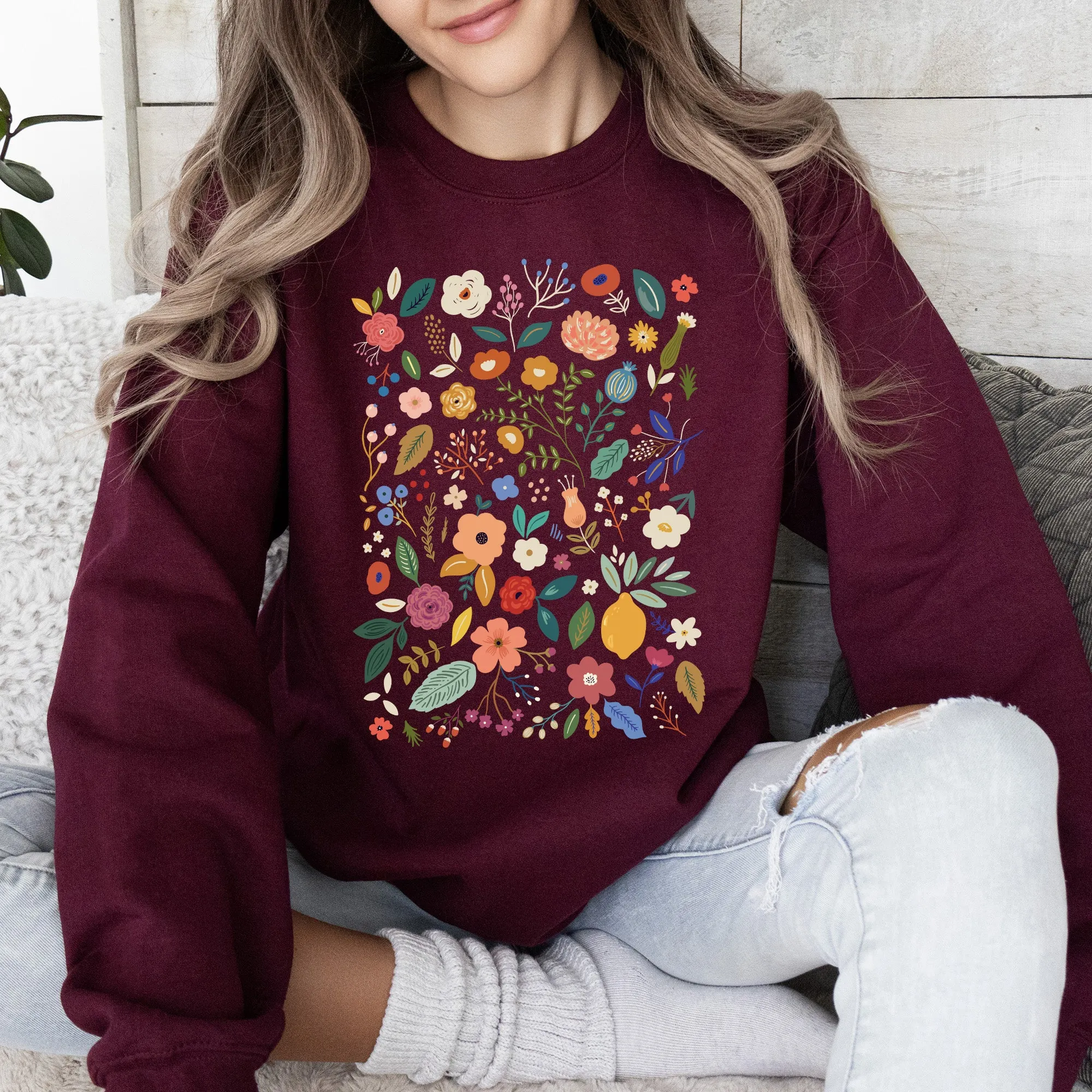 Colorful Delicate Floral Pattern, Leaves, Flowers Sweatshirt sold by Refinery Number One product image thumbnail 5