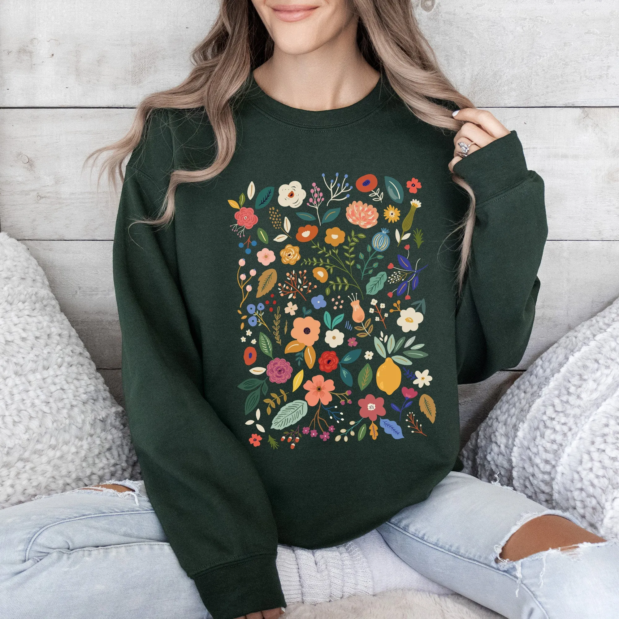 Colorful Delicate Floral Pattern, Leaves, Flowers Sweatshirt sold by Refinery Number One product image thumbnail 3
