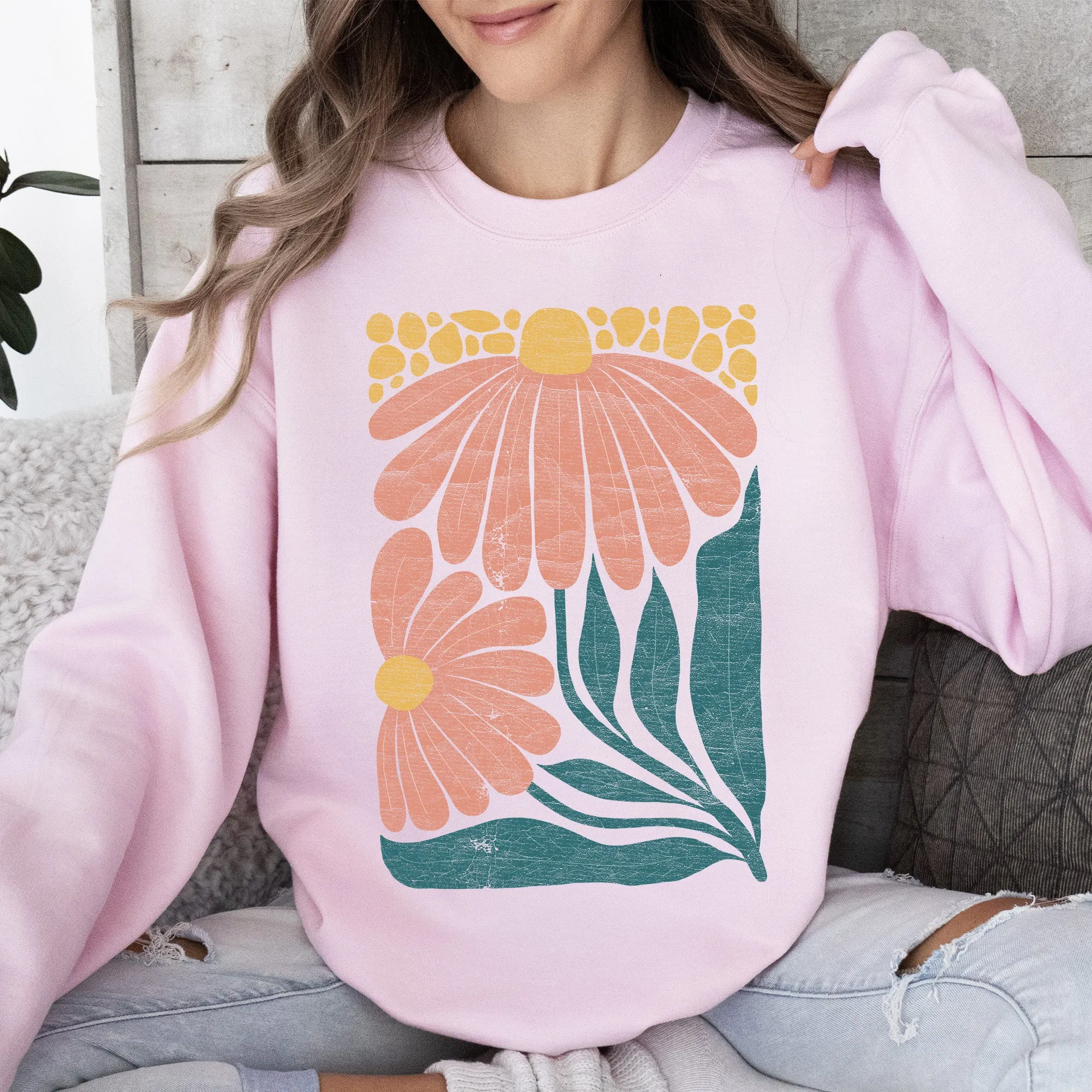 Colorful Daisies, Art Nouveau, Floral Design Sweatshirt sold by Refinery Number One product image thumbnail 5
