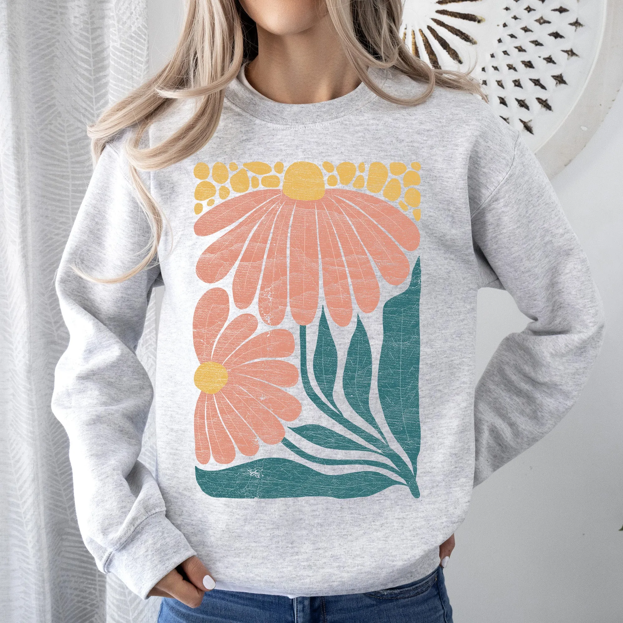 Colorful Daisies, Art Nouveau, Floral Design Sweatshirt sold by Refinery Number One