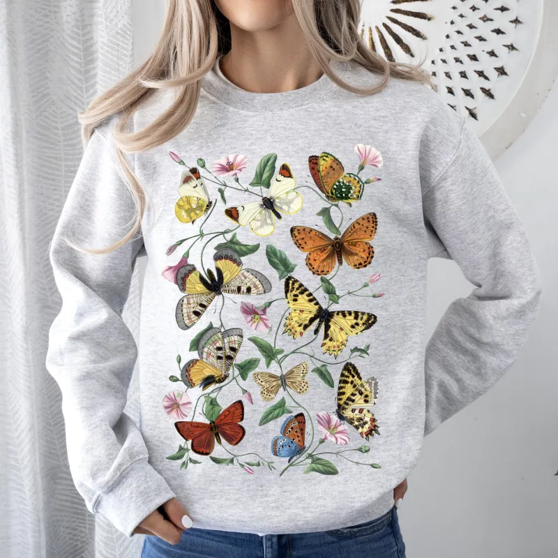 Butterfly Garden, Vibrant Floral and Butterfly Print Sweatshirt sold by Refinery Number One