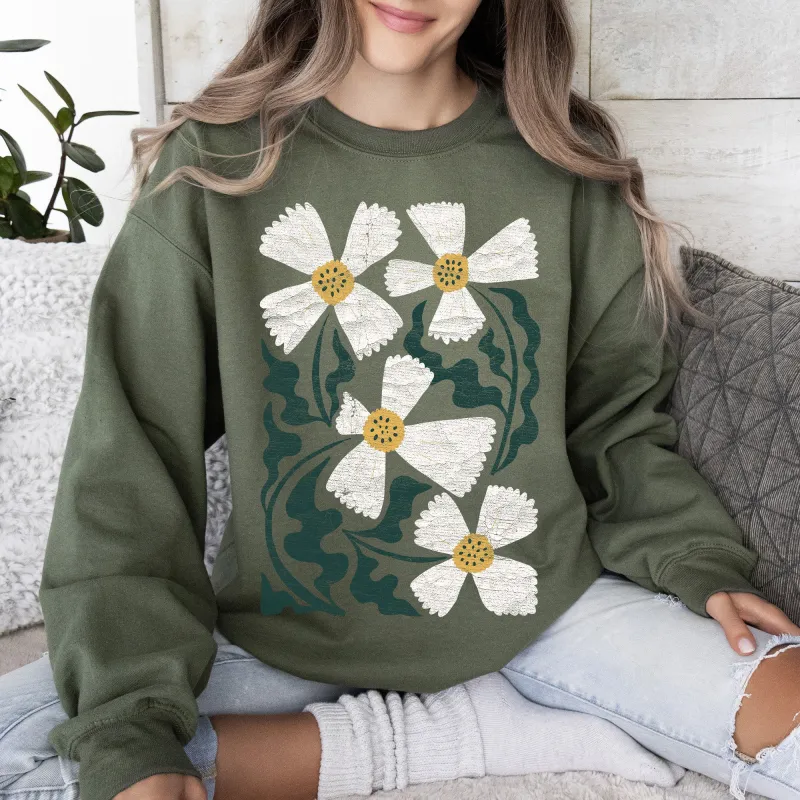 Boho Art Nouveau Flowers, Bold Design Sweatshirt sold by Refinery Number One