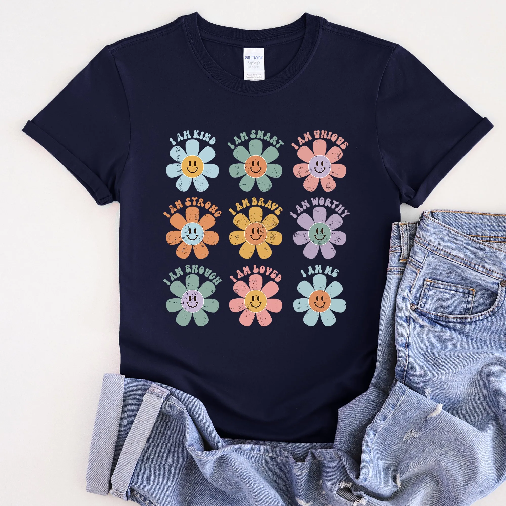 Positive Affirmations, Daisy, Retro, Super Soft Tshirt sold by Refinery Number One product image thumbnail 2