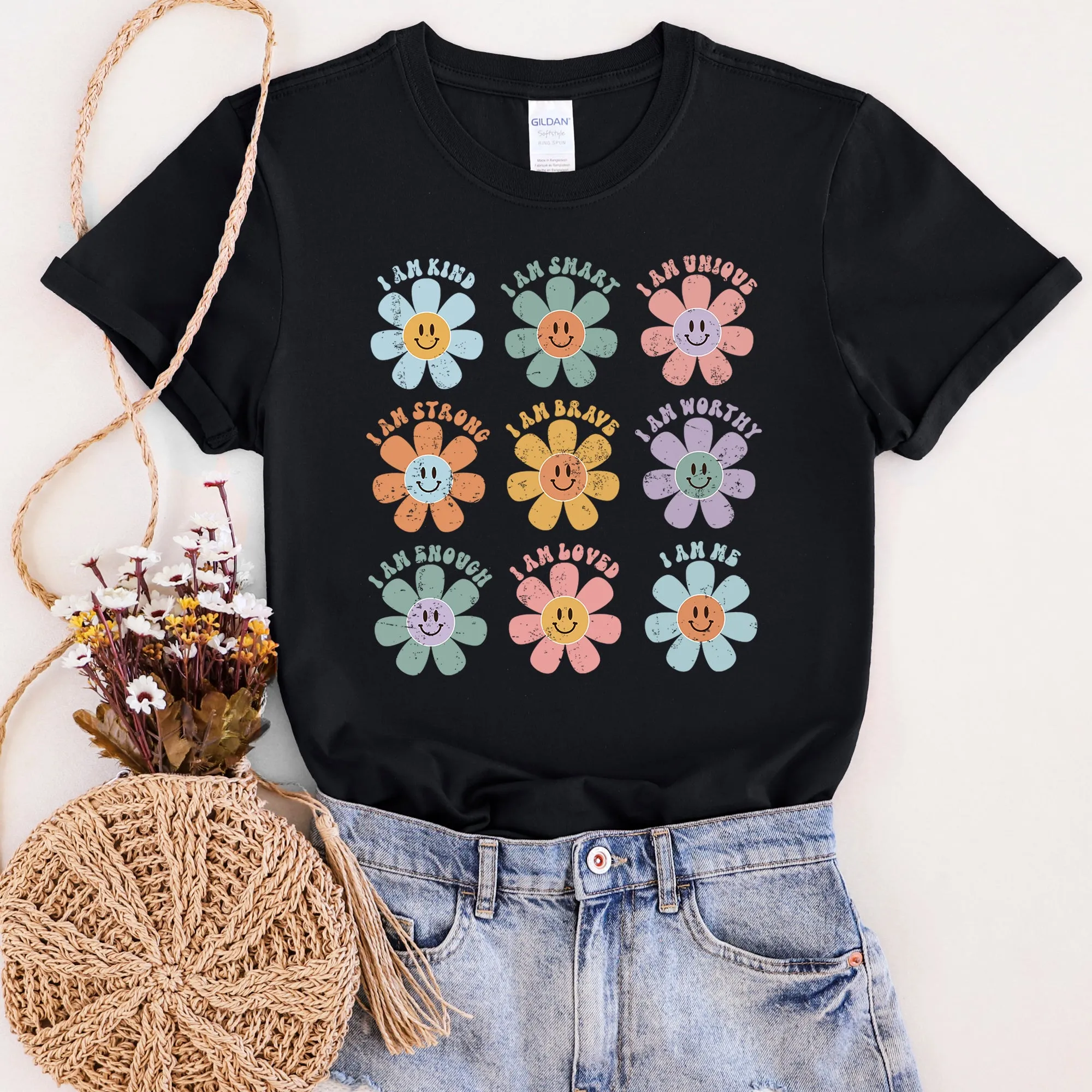 Positive Affirmations, Daisy, Retro, Super Soft Tshirt sold by Refinery Number One product image thumbnail 3