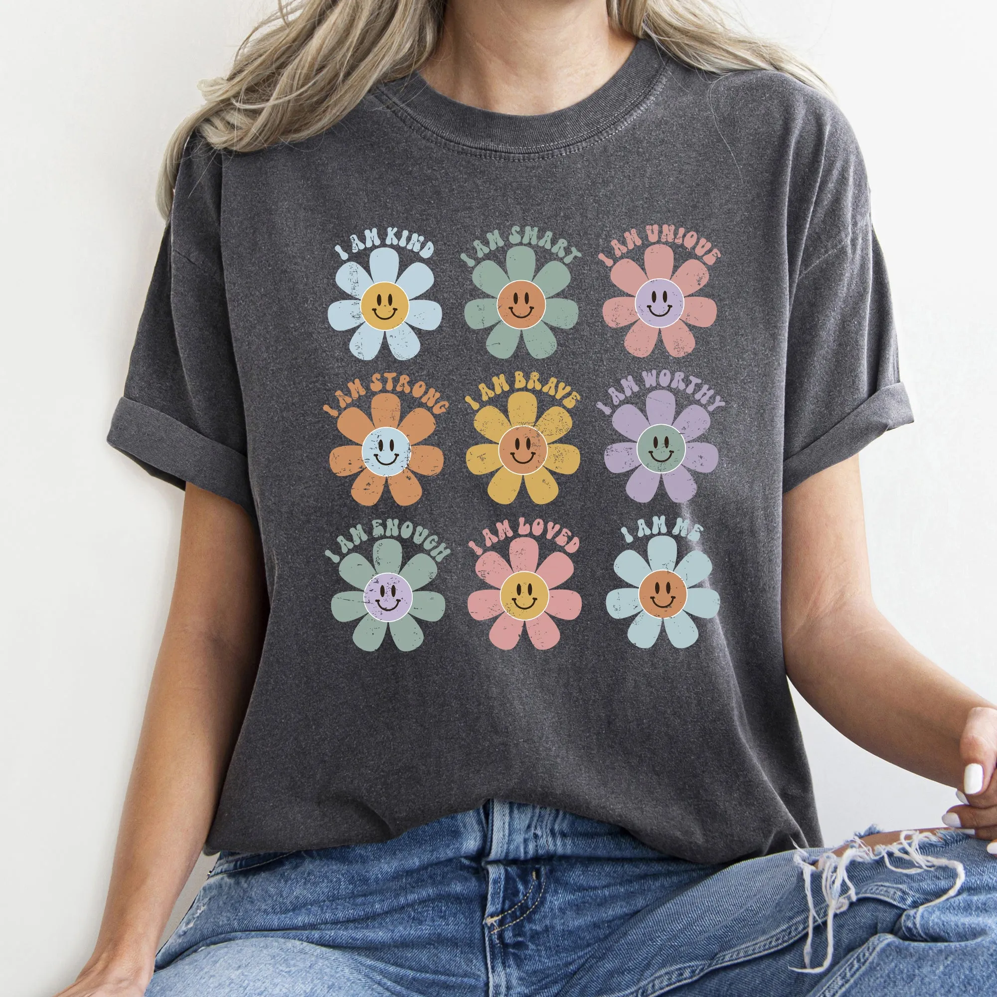 Positive Affirmations, Daisy, Retro, Comfort Colors Tshirt sold by Refinery Number One product image thumbnail 3