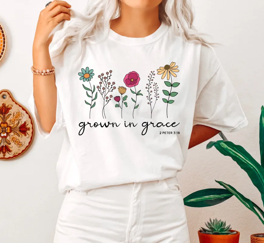 Grown In Grace Floral Comfort Colors Tshirt made by Refinery Number One