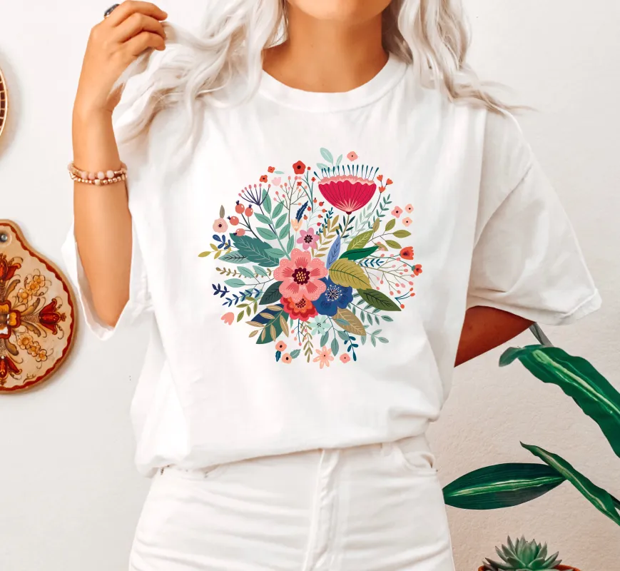 Chic Folk Flowers Botanical Comfort Colors Tshirt sold by Refinery Number One