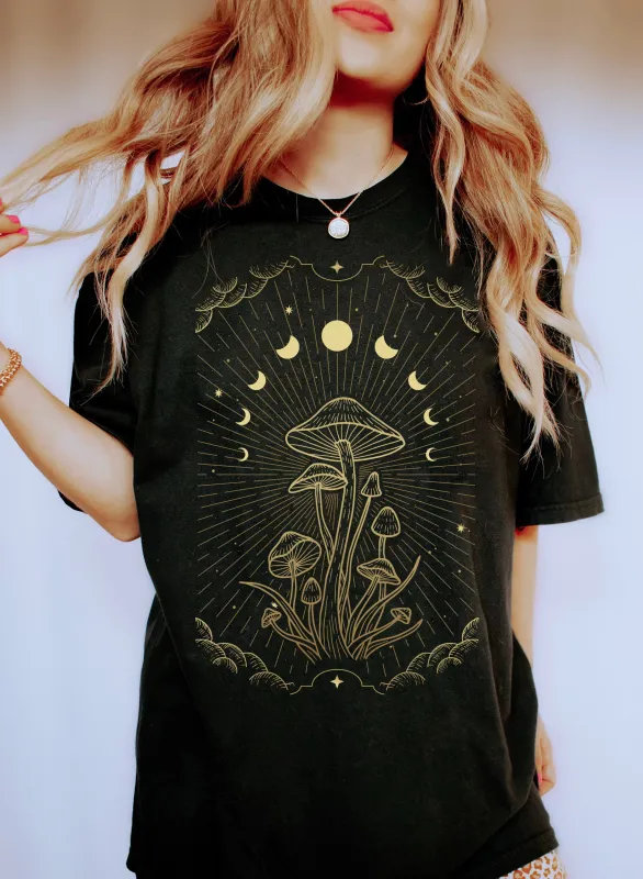 Celestial Moon Phases and Mushrooms Comfort Colors Tshirt sold by Refinery Number One