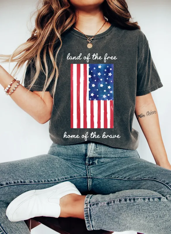 Land Of The Free Patriotic Comfort Colors Tshirt sold by Refinery Number One