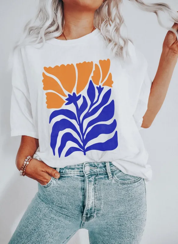 Boho Botanical Blue and Orange Wildflower Comfort Colors Tshirt sold by Refinery Number One