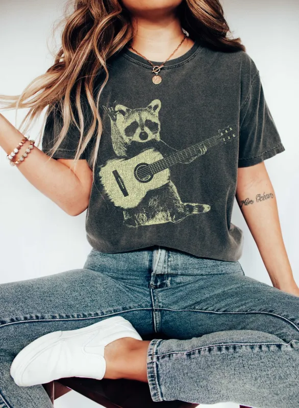 Raccoon Playing Guitar Music Comfort Colors Tshirt sold by Refinery Number One