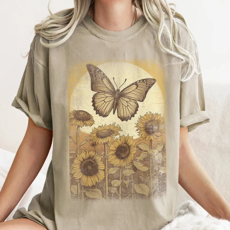 Vintage Butterfly Sunflowers Comfort Colors Tshirt sold by Refinery Number One