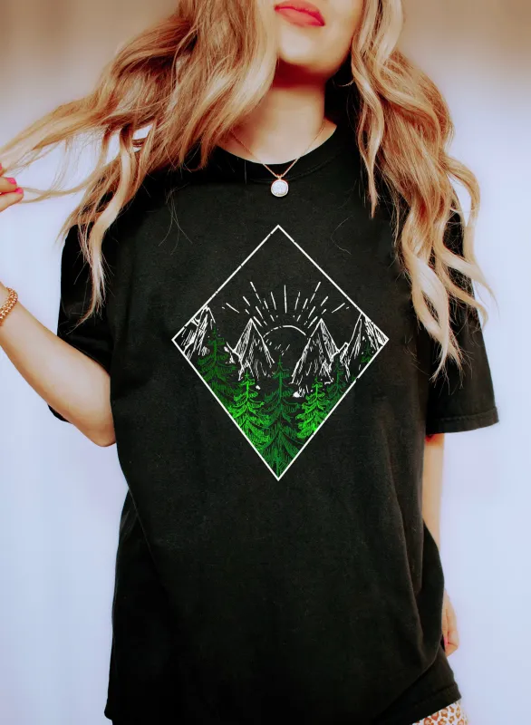 Pine Trees and Mountain View Nature Comfort Colors Tshirt made by Refinery Number One
