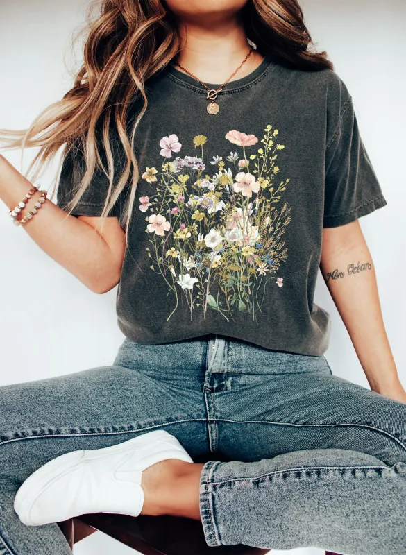Vintage Floral Boho Wildflowers Comfort Colors Tshirt sold by Refinery Number One