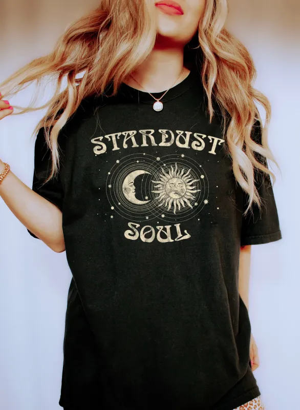 Stardust Soul Sun And Moon Celestial Comfort Colors Tshirt made by Refinery Number One