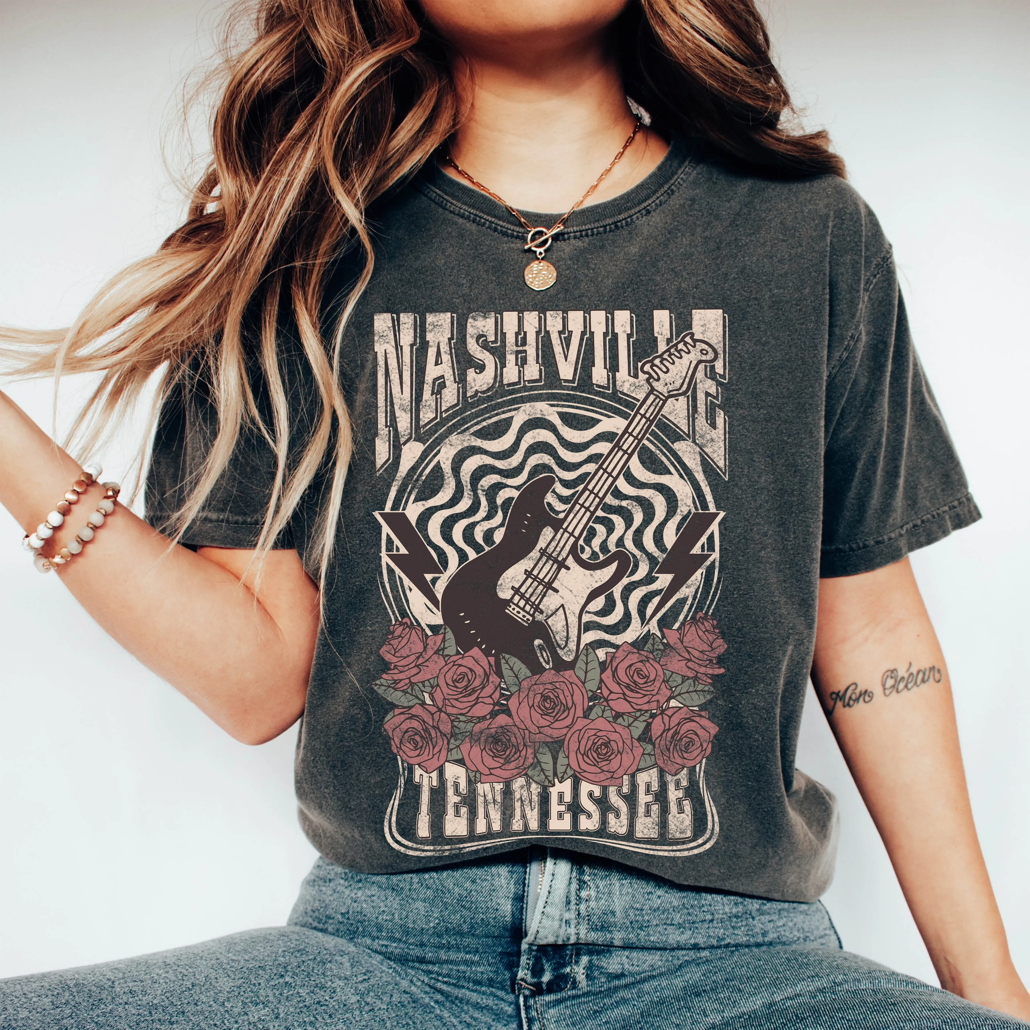 Nashville Tennessee Roses Music Lover Comfort Colors Tshirt sold by Refinery Number One product image thumbnail 2