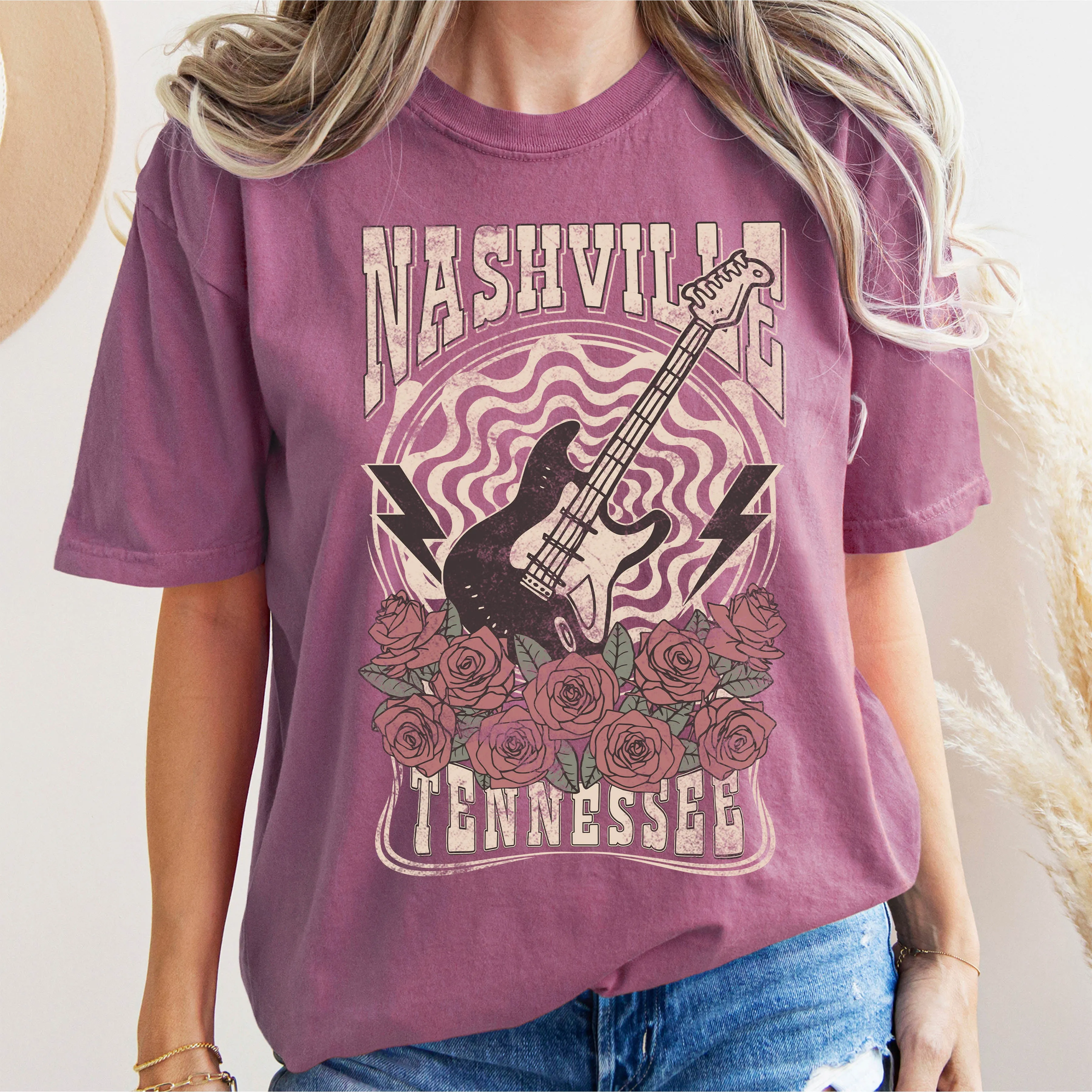 Nashville Tennessee Roses Music Lover Comfort Colors Tshirt sold by Refinery Number One product image thumbnail 3