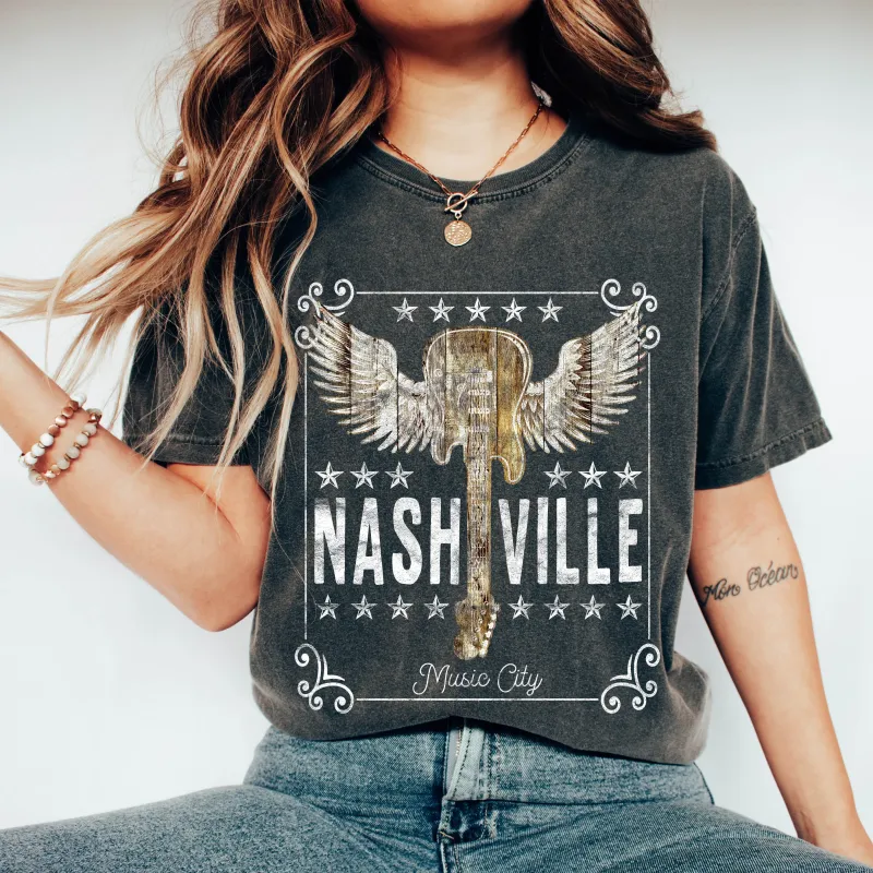 Nashville Music City Guitar Comfort Colors Tshirt sold by Refinery Number One