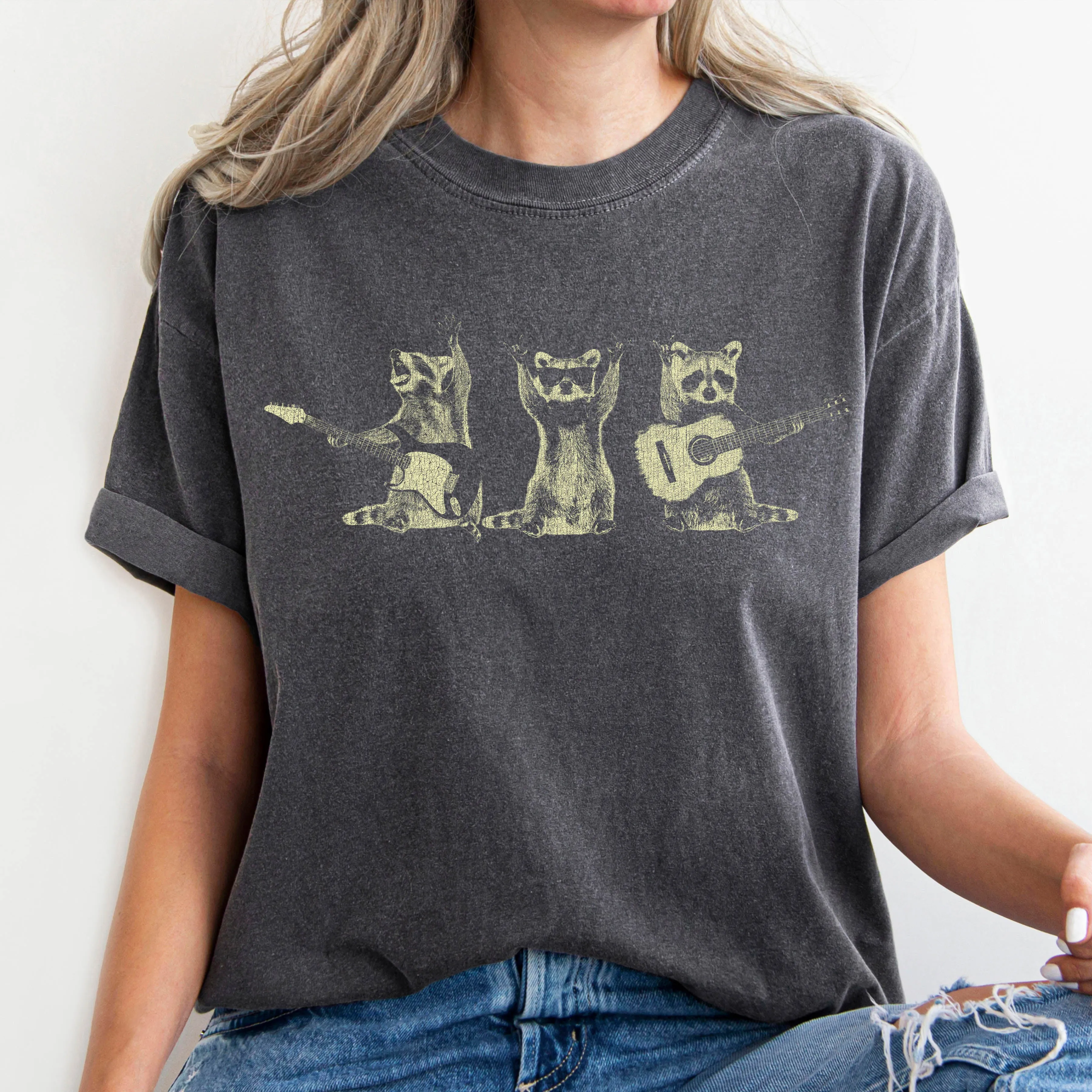 Raccoon Band Vintage Hand Drawn Illustration Featuring Bold Retro Style Comfort Colors Tee sold by Refinery Number One product image thumbnail 2