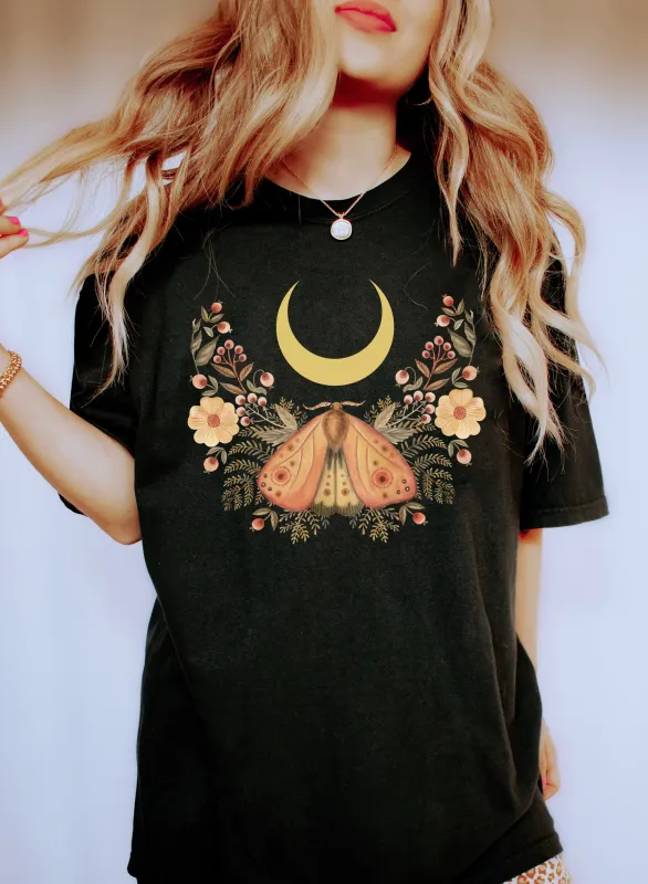 Moth Flowers And The Moon Celestial Comfort Colors Tshirt sold by Refinery Number One