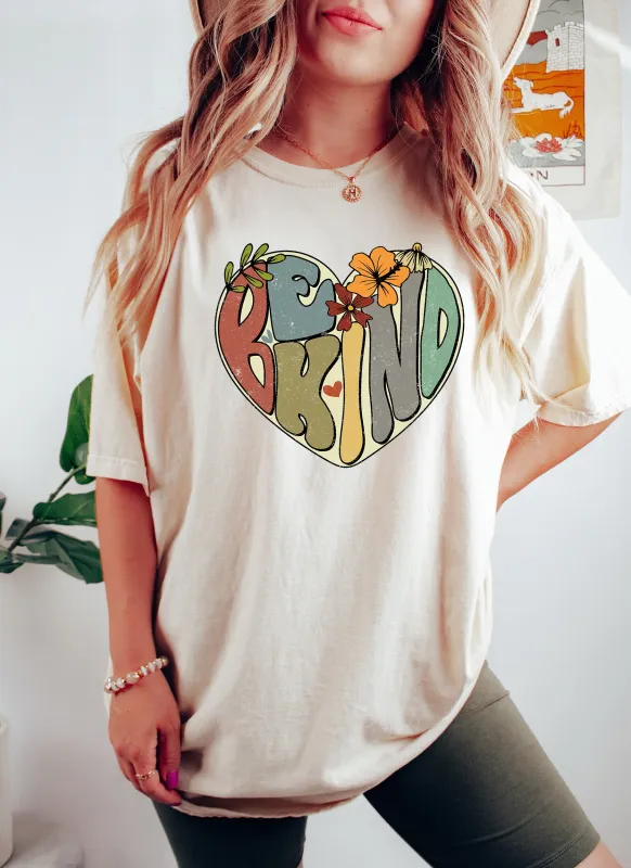 Be Kind Heart and Flowers Positivity Retro Comfort Colors Tshirt sold by Refinery Number One