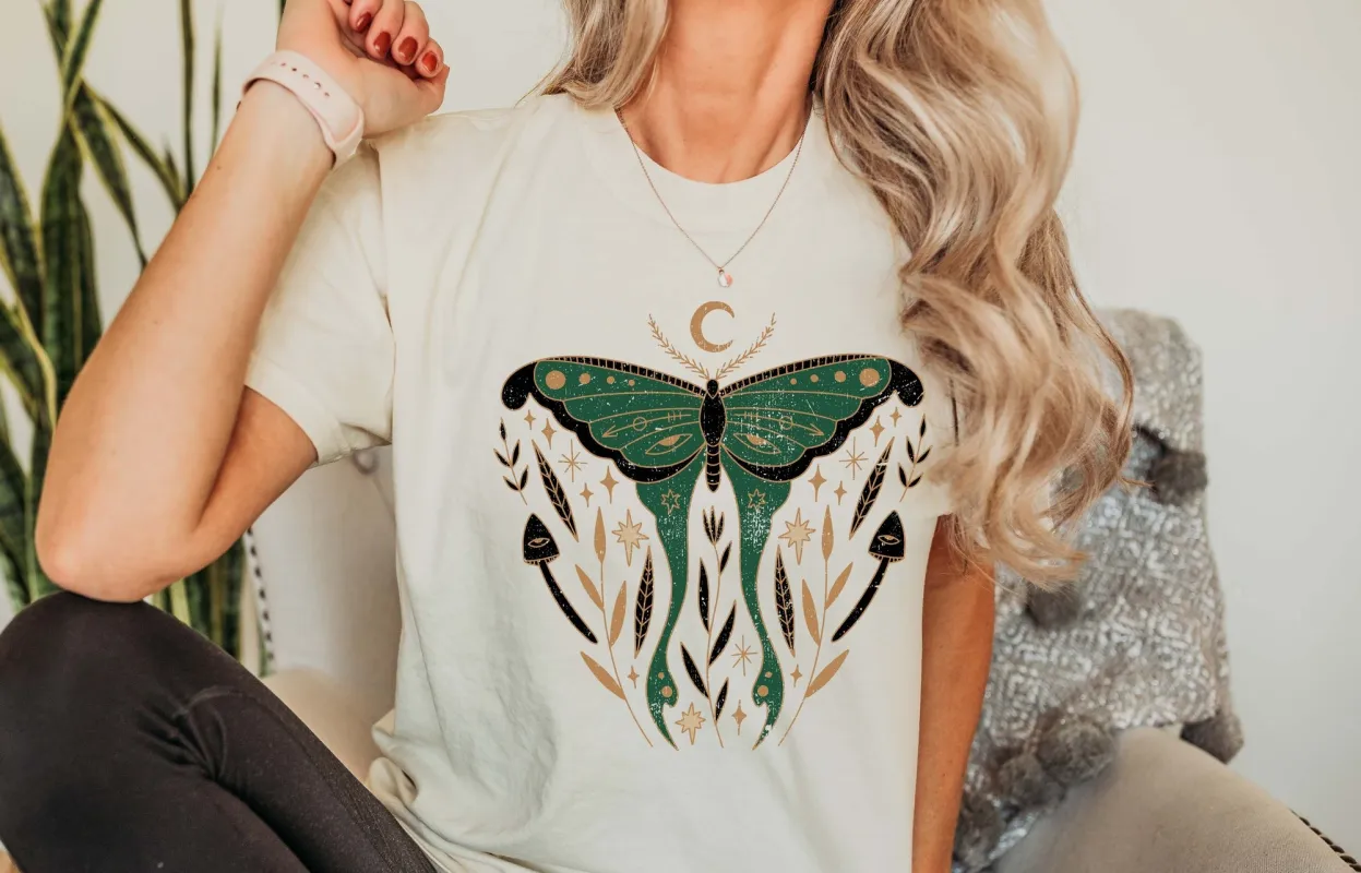 Green Moth Celestial Beings Comfort Colors Tshirt sold by Refinery Number One