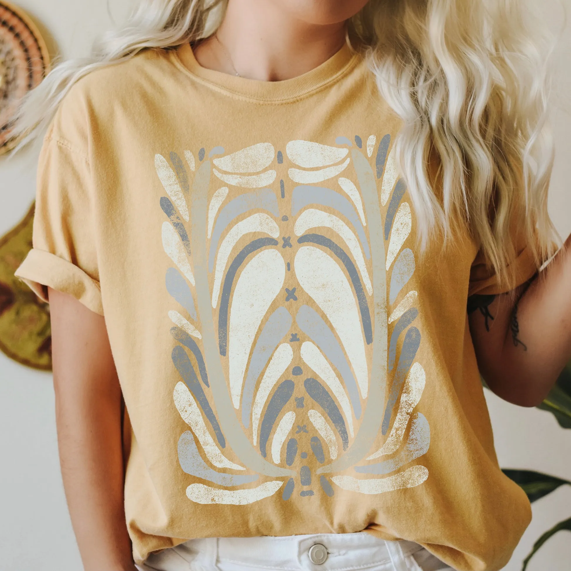 Boho Folk Art Vintage Flower Medallion Floral Motif With Rustic Heritage Charm Comfort Colors Tee sold by Refinery Number One product image thumbnail 5