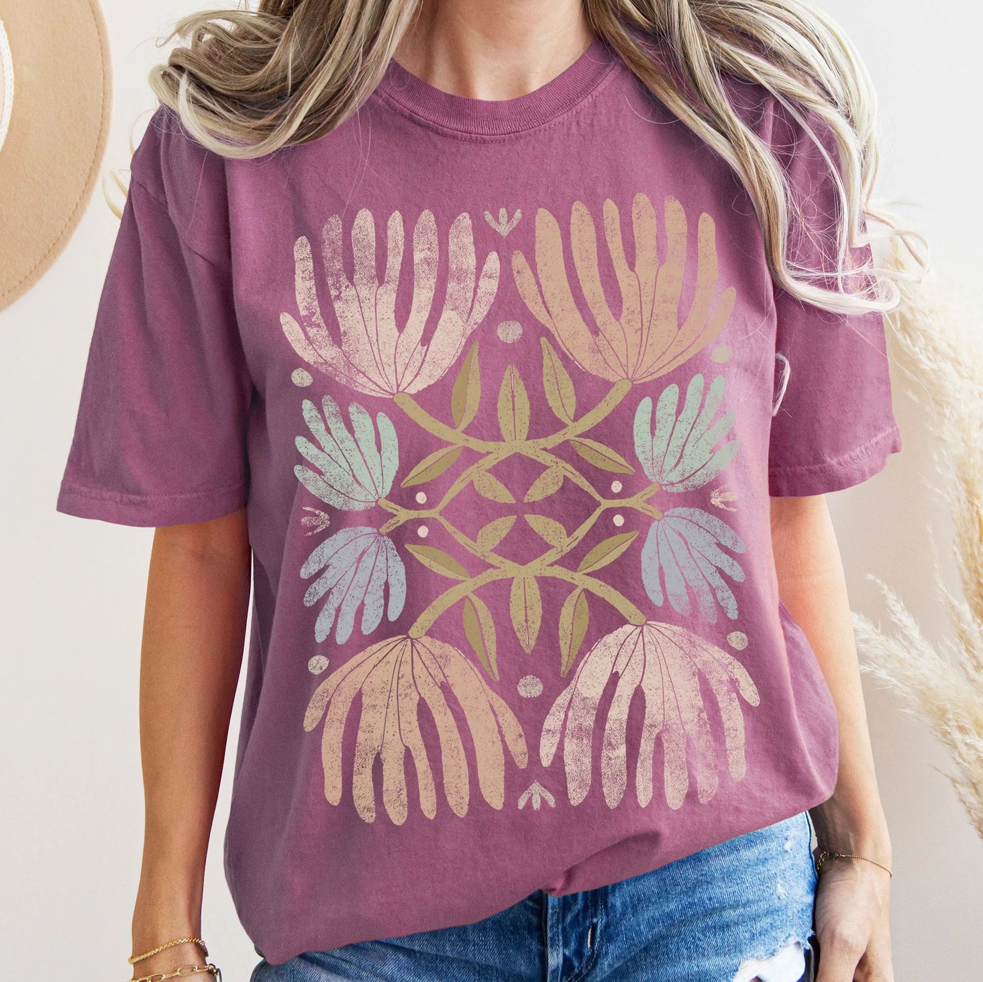 Boho Folk Art Chic Floral Comfort Colors Tshirt sold by Refinery Number One product image thumbnail 4
