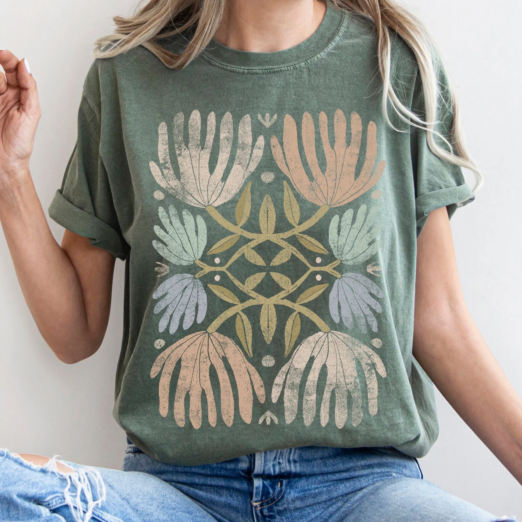 Boho Folk Art Chic Floral Comfort Colors Tshirt sold by Refinery Number One product image thumbnail 3