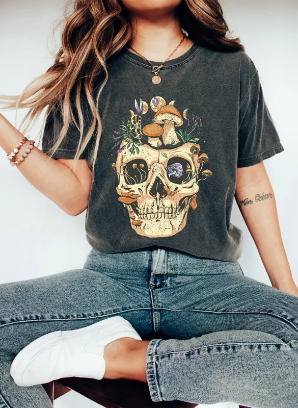 Skull Mushrooms Moon Phases Comfort Colors Tshirt sold by Refinery Number One