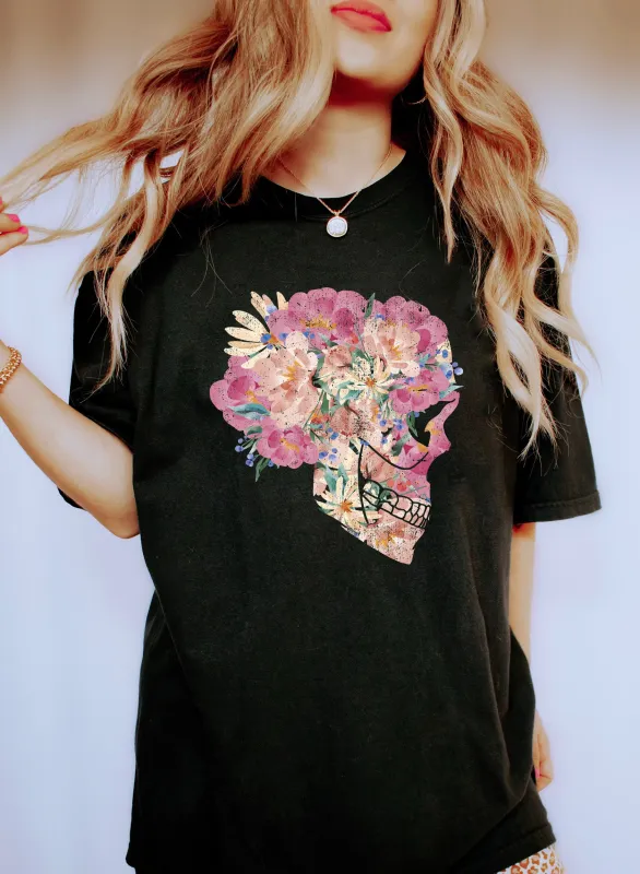 Flowers And Skull Comfort Colors Tshirt sold by Refinery Number One