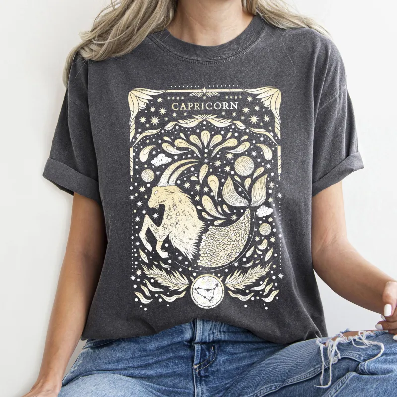 Capricorn Celestial Zodiac Comfort Colors Tees, Horoscope, Astrology sold by Refinery Number One