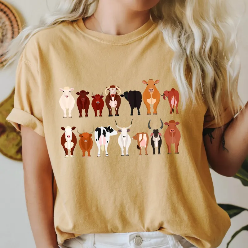 Cow Lovers Comfort Color Tees, Farm Animal Shirts, Illustration, Breeds, Pet Comfort Colors T-Shirt sold by Refinery Number One