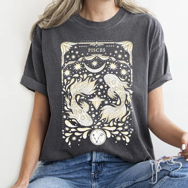 Pisces Celestial Zodiac Comfort Colors Tees, Horoscope, Astrology sold by Refinery Number One