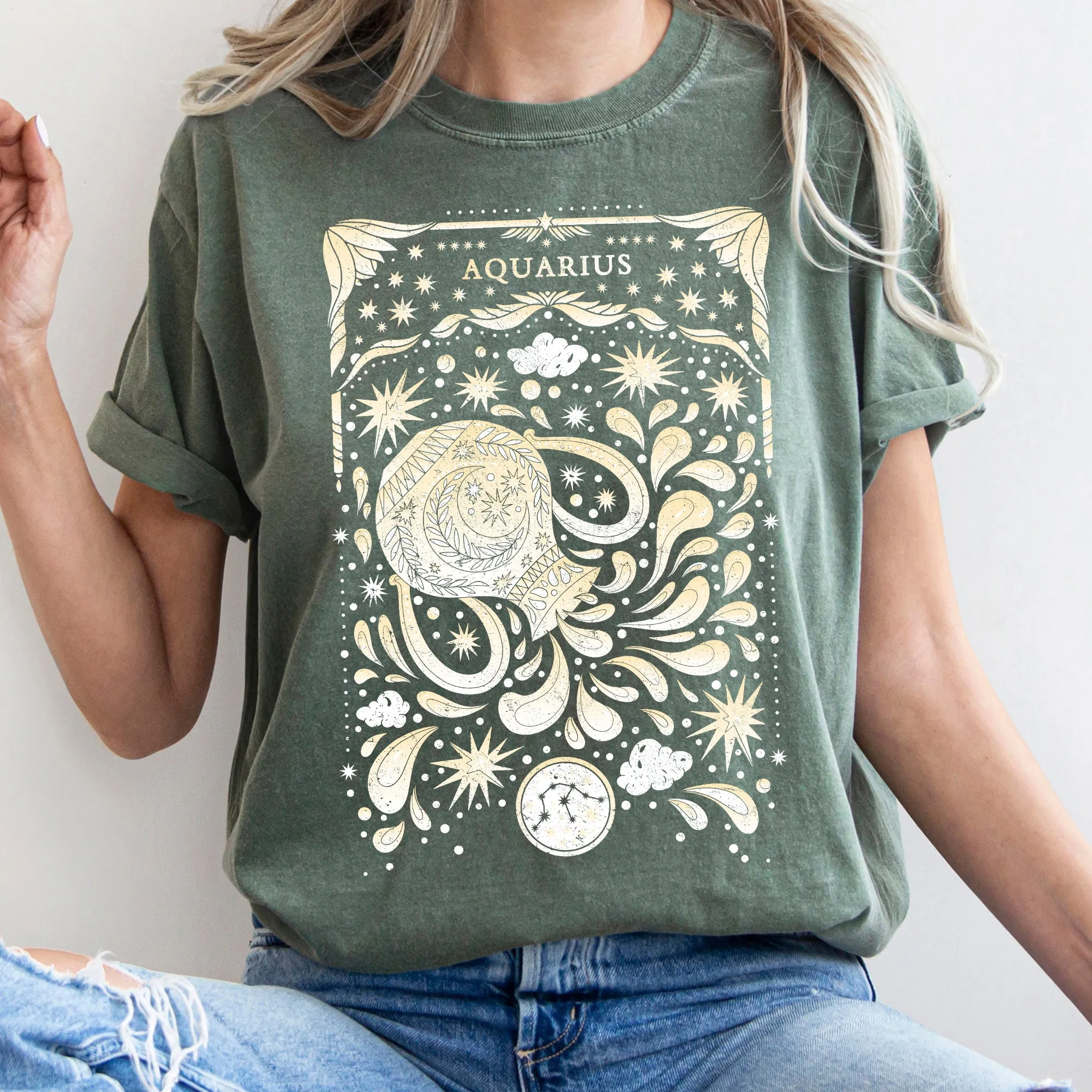 Aquarius Celestial Zodiac Comfort Colors Tees, Horoscope, Astrology sold by Refinery Number One product image thumbnail 2