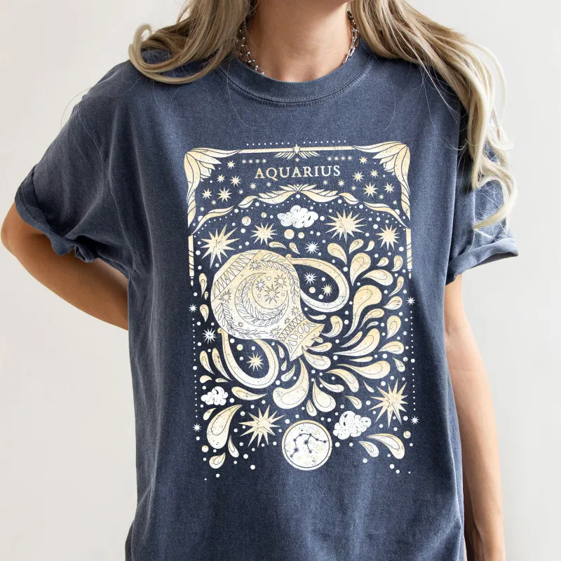 Aquarius Celestial Zodiac Comfort Colors Tees, Horoscope, Astrology sold by Refinery Number One