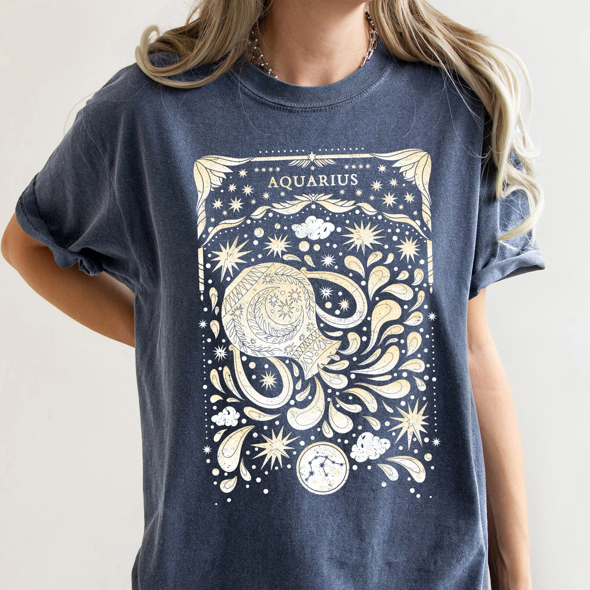Aquarius Celestial Zodiac Comfort Colors Tees, Horoscope, Astrology sold by Refinery Number One